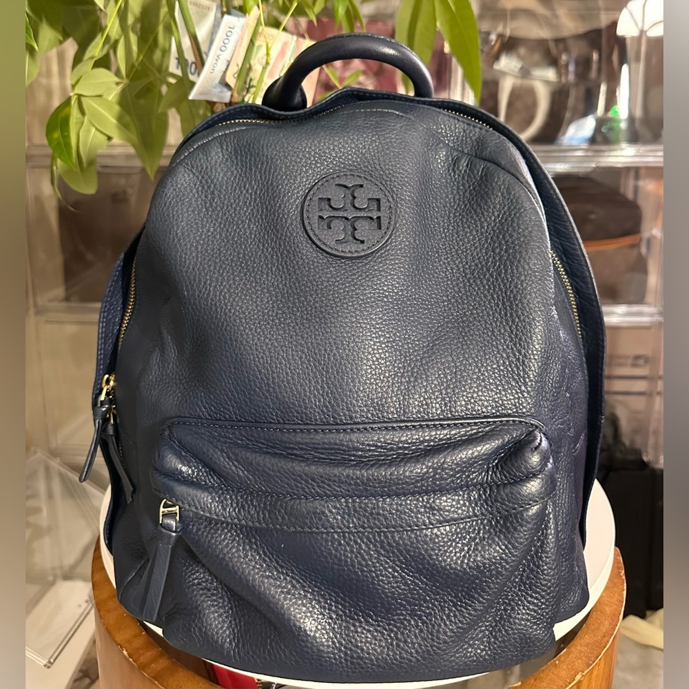 Tory Burch Dark Blue Leather Backpack medium size